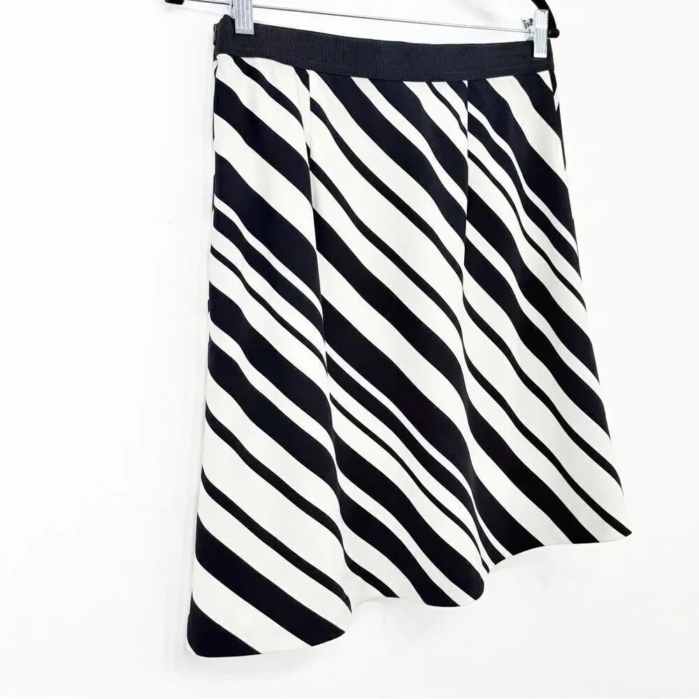 Ann Taylor Blue Black Ivory Diagonal Stripe A Line Flowy Skirt - Picture 3 of 13